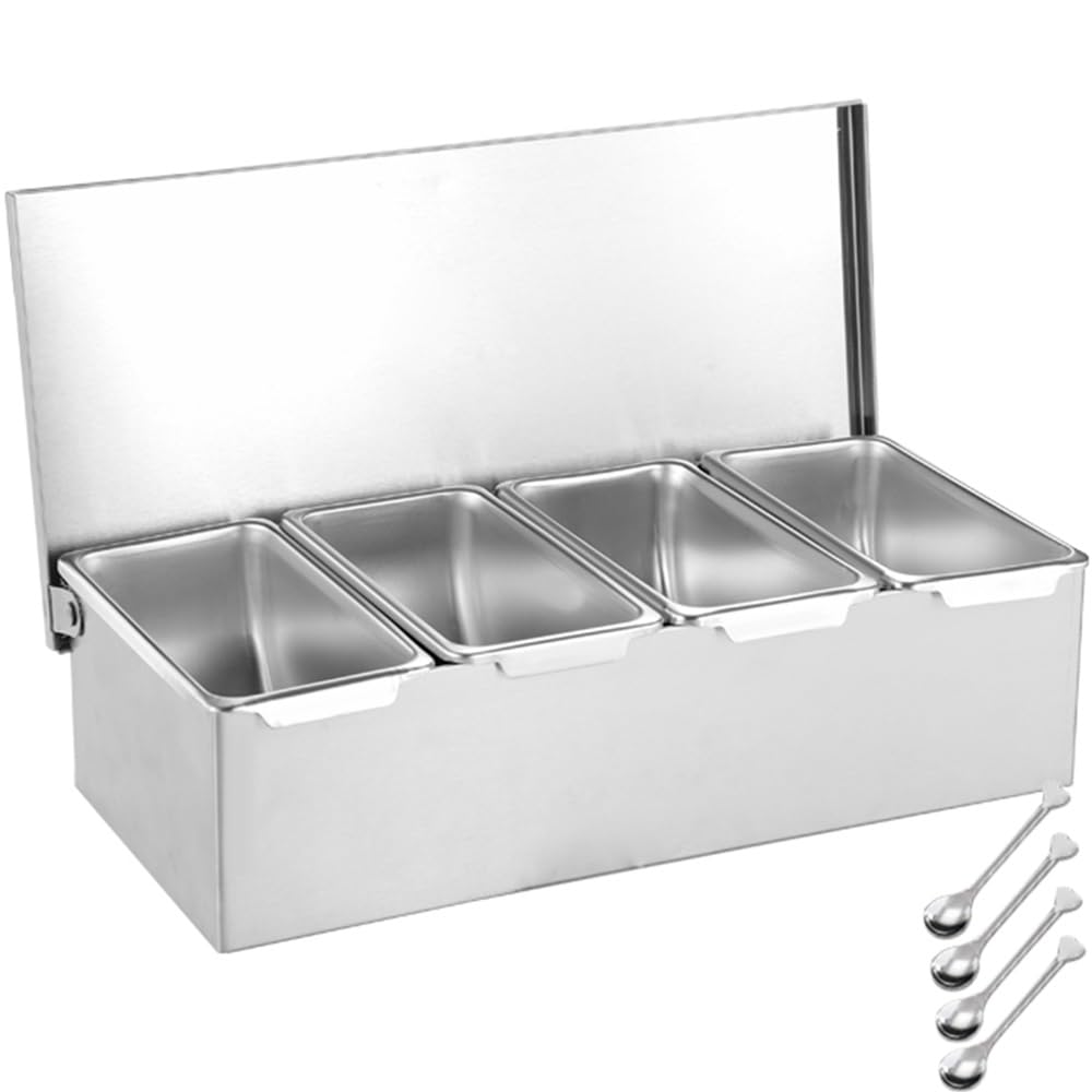 Aycdl 14.6X6.4x3.5in Stainless Steel Spice Rack Set - Versatile Countertop Organizer With Multiple Compartments For Seasonings And Utensils,