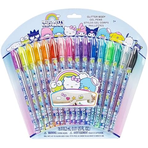 Townley Girl Hello Kitty and Friends 16 Piece Glitter Pen Body Art Set, Glittery and Bright Colors, Ages 3 Cover
