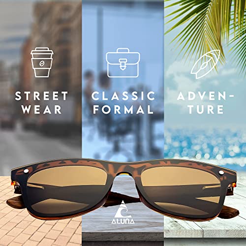 Aluna - Wood and Bamboo Sunglasses For Men and Women, Modern Polarized Wayfarer, Plastic Framed Wooden Glasses4
