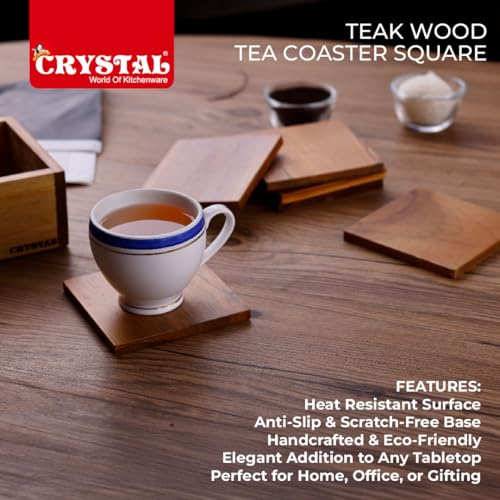 Image of Crystal Teakwood Handcrafted Tea Coaster | Cuppo | Set of 6