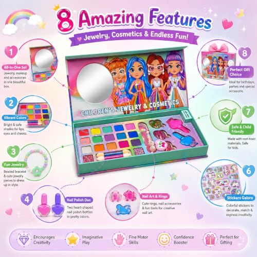 Image of PLUSPOINT Kids Makeup Kit for Girl, Washable Makeup Set for Girls, Real Makeup for Kids, Girl Toys Princess Children Play Makeup Kit with Lights and Accessories Gifts for Girls Age 4+Year Old Kids