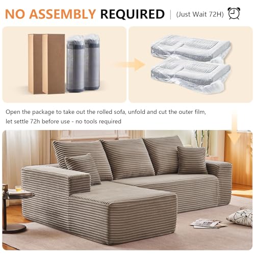 Image of 96 inch Modular Sectional Sofa, Modern Corduroy Cloud Couch with Deep Seat, Boneless Couch Upholstered 3-Seater L-Shaped Sofa for Living Room, No Assembly Required (Camel, Left-Facing Chaise)