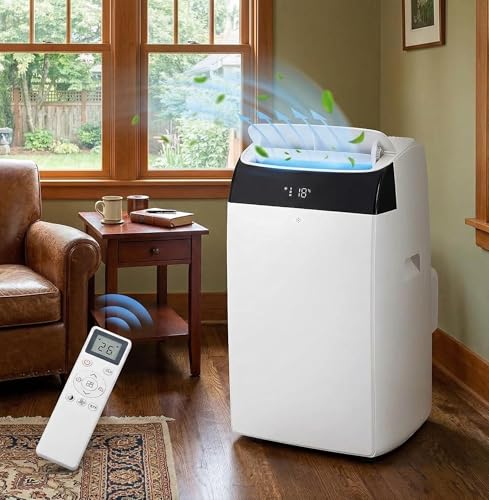 Image of 14,000 BTU Portable Air Conditioner Cools 750 Sq.Ft, Large Room AC Unit with Remote Control & LED Display, 3-in-1 Portable AC with Dehumidifier & Fan Modes, 3 Speeds Auto Swing, 24H Timer