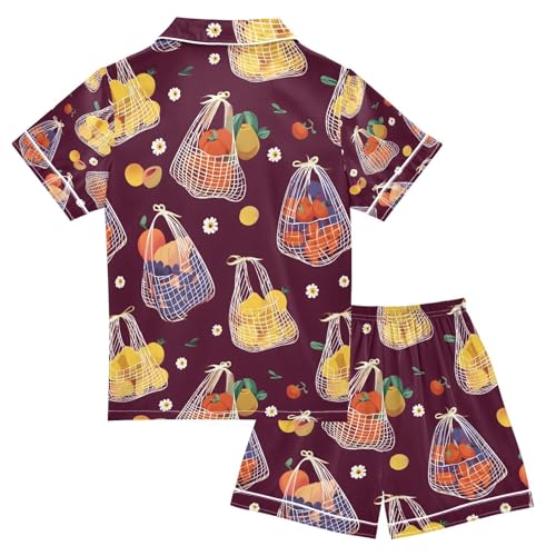 senya Fruit Bag Pattern Satin Summer Pajama Sets Silk Short Sleeve Button Down Sleepwear2
