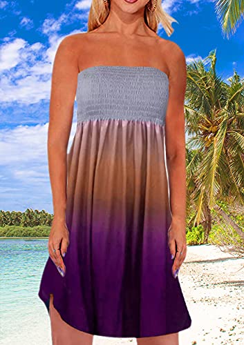 Image of Zyyfly Tube Top Dress Women Summer Beach Coverup Stretch Smocked Strapless Dress