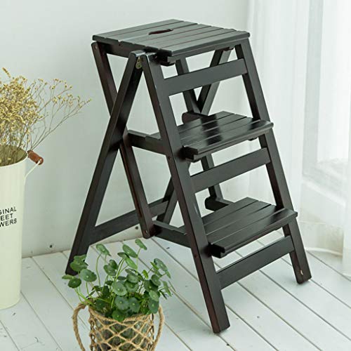 Escalera plegable de madera maciza de 3 niveles con diseño compacto