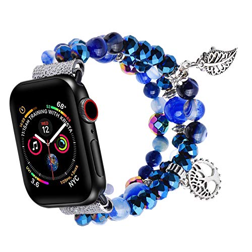 Kompatibel mit Apple Watch Series 1/2/3 38 mm Armband, Qianyou Elegant Kristall Perlen Ersatzarmband Damen Elastisch Sportarmband Fitness Uhrenarmband