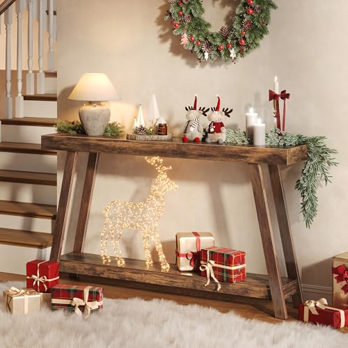 Huuger Console Table with Charging Station, USB-C Port, 2 Tiers Entryway Table, 53.9 Inch Sofa Table with Metal Legs, Entry Hallway Table with Thicker Desktop, Modern Behind Couch Table, Rustic Brown