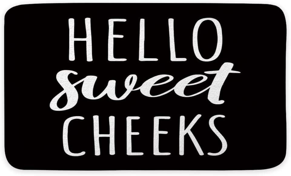 Hello Sweet Cheeks, alfombra de baño divertida de granja, alfombra de baño antideslizante color blanco y negro, decoración de baño, 16 x 24 pulgadas