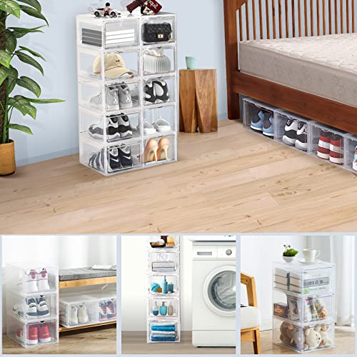 Samhe Drop Front Shoe Box, 6 Pack Stackable Plastic Shoe Box With Clear Door For Display Sneakers, Easy Assembly, Fit Up To Us Size 12 #TOP4