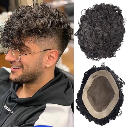Ehairc Toupee for Men Mono Lace with PU Around Kinky