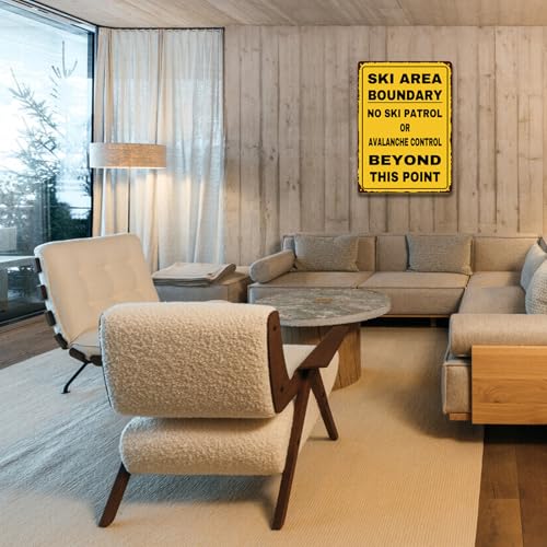 Image of SKI Area Boundary Metal Tin Sign Skiing Wall Decor Ski Lodge Signs 8X12Inch