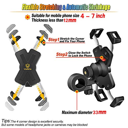 visnfa New Bike Phone Mount with Stainless Steel Clamp Arms Anti Shake and Stable 360° Rotation Bike Accessories/Bike Phone Holder for Any Smartphones GPS Other Devices Between 4 and 7 inches - Thumbnail 3