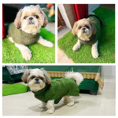 Image of Lulala Dog Sweater, Small Dog Autumn Sweater for Dogs Girls Boys, Classic Turtleneck Knitwear Dog Clothes for Cold Weather, Cable Knit Dog Outfits, Coat, Pet Apparel (Green, 8 Inch)