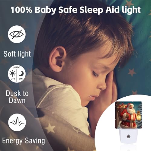 Image of Christmas Santa Claus with Gifts Night Light for Kids,Kind Smile Santa Claus Night Light Plug in with Dusk to Dawn Sensor,0.5w Energy Saving Nightlight for Hallway Stairway Kitchen Bedroom