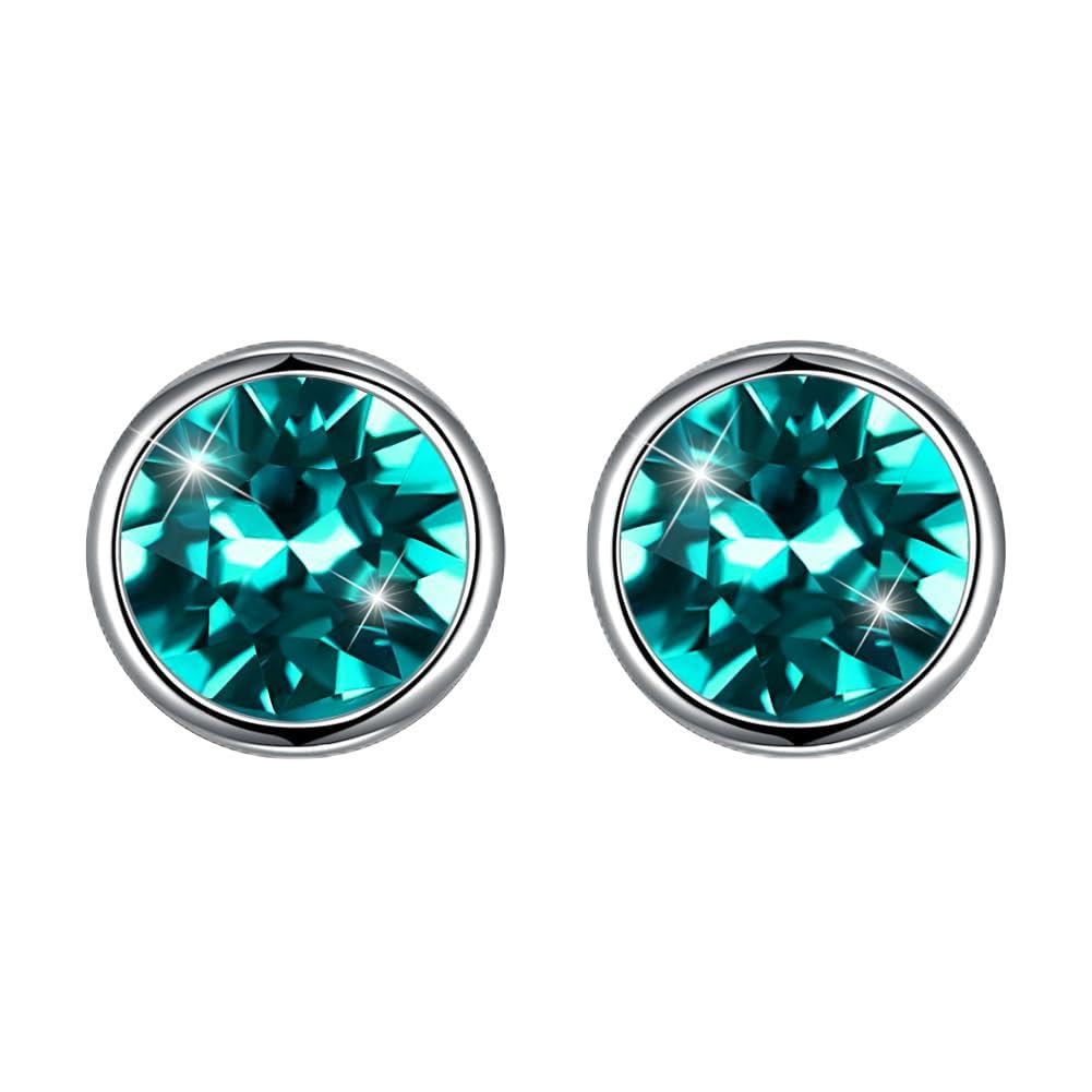 Hasnsofie Silber Ohrstecker 925 Ohrringe, 925 Sterling Silber 8mm Rund Klein Ohrstecker Ohrringe, Unisex Silber Ohrringe für Damen Herren Schwarz/Lila/Aurore Boreale/Blau/Rot/Weiß/Grün