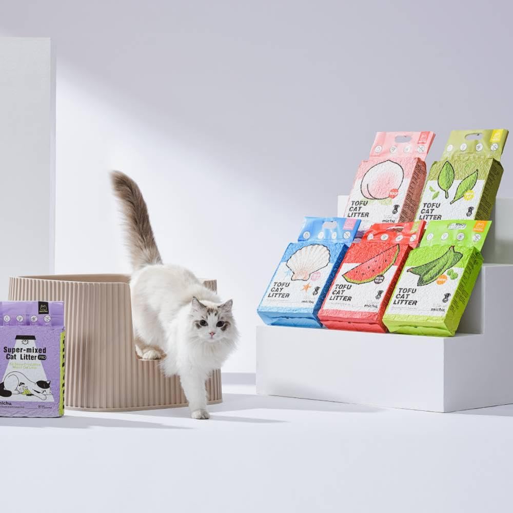 Michu Arena para gatos de tofu para gatos, la mejor arena para gatos, arena natural aglutinante para gatos, 2.5 kg/2,494.8 g, 5 aromas (Ocean Fresh, paquete de 2)