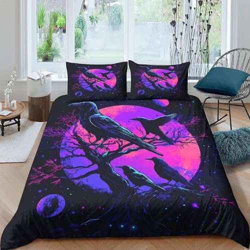 Housses de couettes corbeaux parure lit super king microfibre - 2