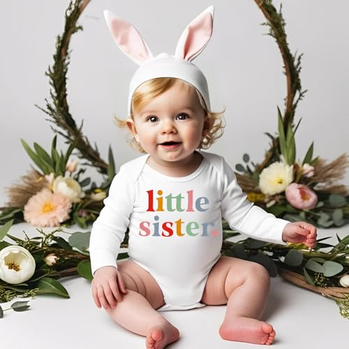 IZYJOY Little Sister Outfit Newborn Baby Girl Announcement Long Sleeve Onesie Bodysuit Infant Coming Home Romper Clothes3