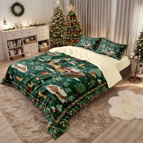 Housse de couette de Noël festive verte pour chambre chalet hivernale - 3