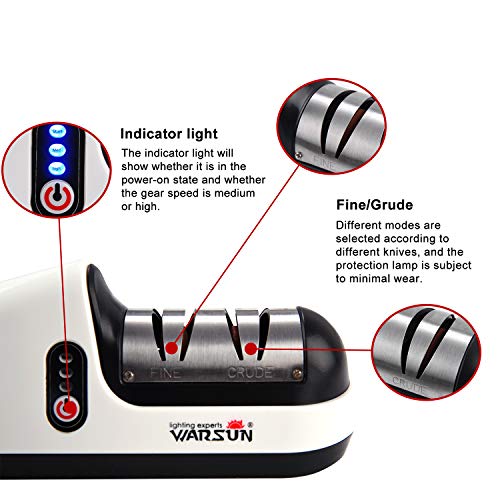 Warsun Electric Knife Sharpener, Professional Tool for Kitchen Knife, Rechargeable Knife Sharpener, Fine/Crude Modes, Non-slip Design - Thumbnail 7