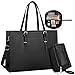 Laptop Bag for Women 15.6 inch Laptop Tote Work Bag Leather Computer Briefcase (Dark Black)