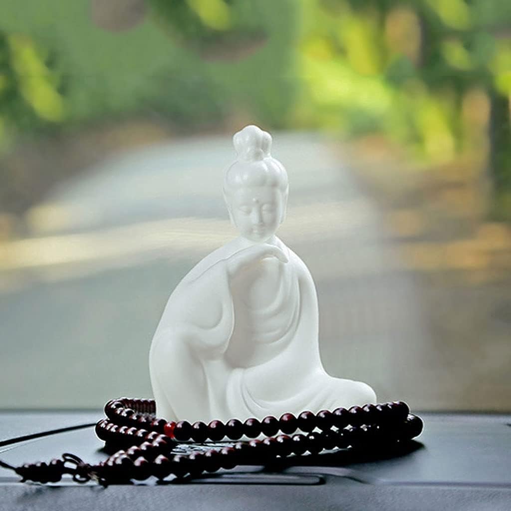 Figuras Budas Estatua De Buda De 4,3 Pulgadas, Estatuas De Meditación, Adornos De Estatua De Cerámica Blanca En El Coche, Decoración del Hogar Budas Decorativos(A)