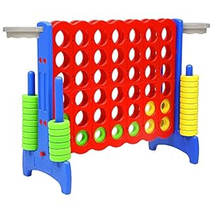 SDADI Giant 33-Inch Easy Set-Up Durable 4-in-A-Row Hoop Connect Strategy Game and Basketball Family Fun Board for Kids and Adults, Blue/Red