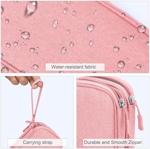 FYY Electronic Organizer, Travel Bag, Pouch, Carry Case Portable Waterproof Double Layers for Cable, Cord, Charger, Phone, Earphone Pink