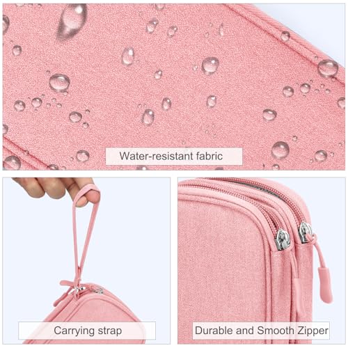 Image of FYY Electronic Organizer, Travel Bag, Pouch, Carry Case Portable Waterproof Double Layers for Cable, Cord, Charger, Phone, Earphone Pink