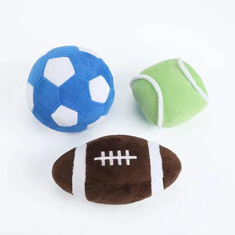 CAMITER3 Pack Dog Toy Ball, Plush Sports Balls Sets Bite Resistant Interactive Chew Durable Play Toys for Small Medium Dog Fetch, Training, Chewing & Teething