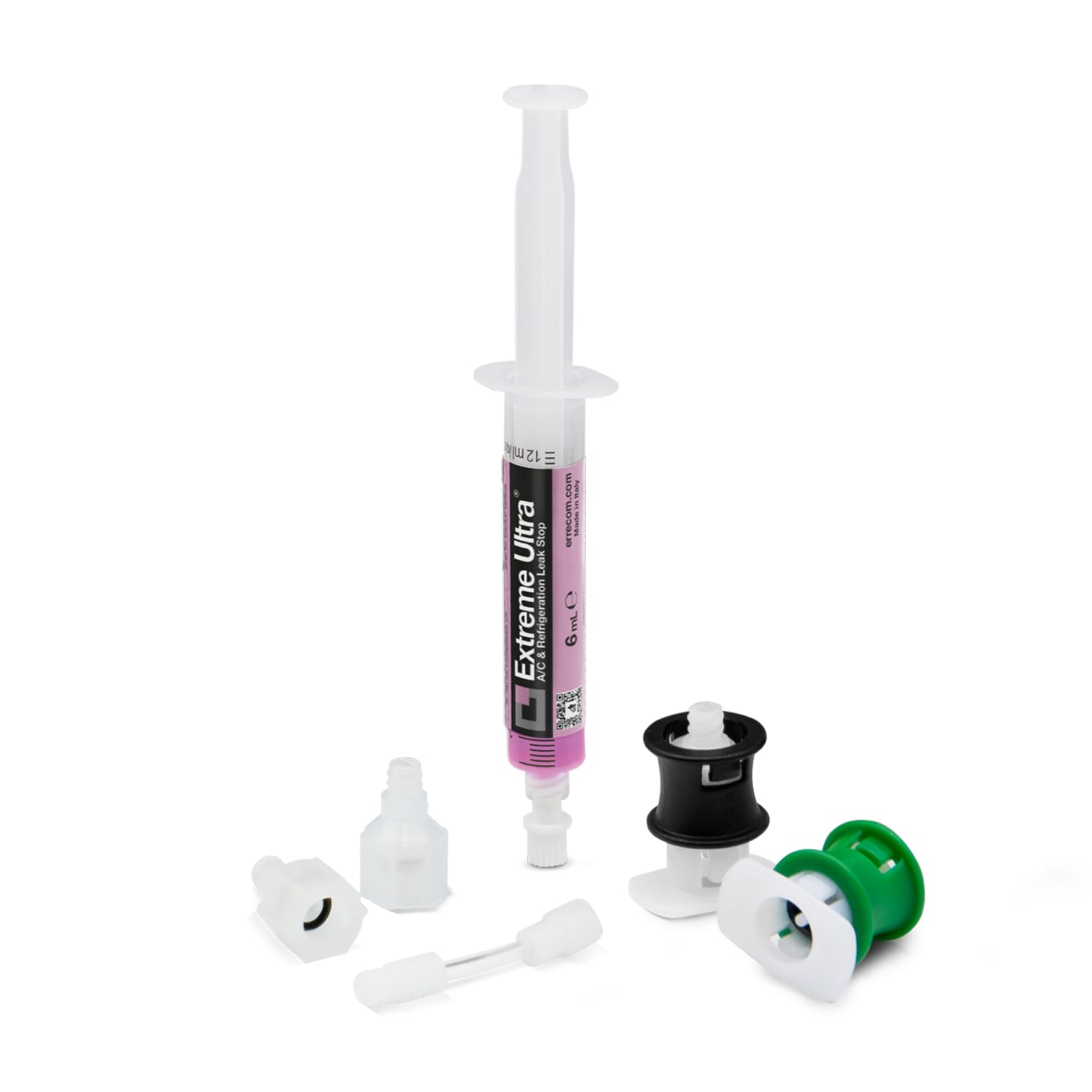 ERRECOM Extreme Ultra - 6 mL, Air Conditioning and Refrigeration Leak Stop, Includes 1/4 SAE and 5/16 SAE (R410a, R32) adapters and for Vehicle A/C Systems, Includes R1234yf and R134a adapters