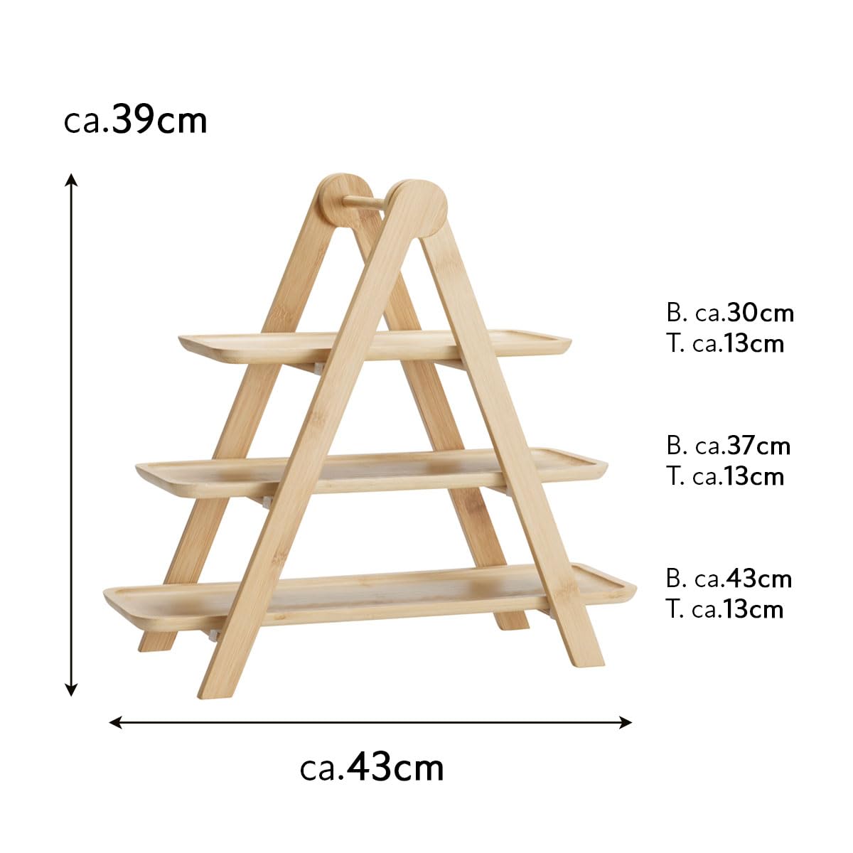 Murago - Bambus Etagere mit 3 Ablagen - Servieretagere Dreistöckig Buffetständer Servierständer Dessert Cupcake Brot Ständer Gebäck Obst Käse Tapas Fingerfood Frühstück länglich Deko Holz Landhausstil