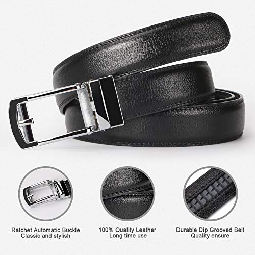 Genuine Leather Ratchet Dress Belt for Men - Perfect Fit Waist Size up to 50 inches with Automatic Buckle2