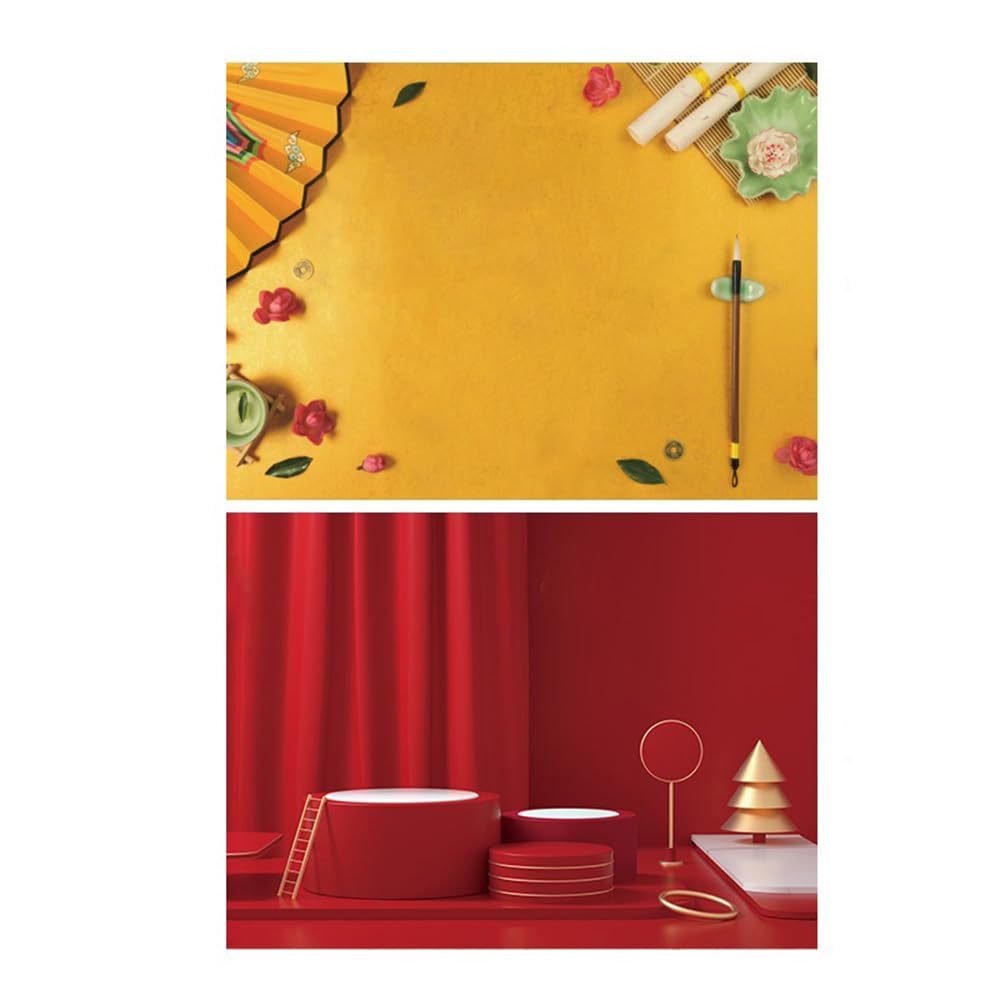 SAVIAURA 2-in-1 SAVIAURA 3D Double-Sided Photography Backdrop | Waterproof | 1 Sheet | Printed Prop Patterns (#35- Red & Yello Festive Props Pattern)