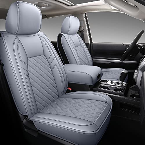 Image of Coverado Toyota Tundra Seat Covers, Leather Car Seat Covers Full Set Automotive Seat Covers Protector Compatible with 2007-2021 Toyota Tundra Crew /Crewmax /Extended /Double Cab(Gray)