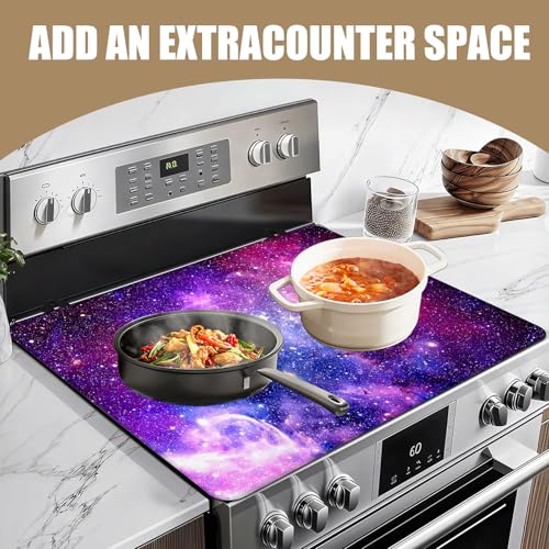 Image of Purple Galaxy Space Stove Top Covers for Electric Stove, Electric Gas Stove Pad Heat Resistant Range Cooktop Protector for Home Decor Kitchen 28 inchx20 inch