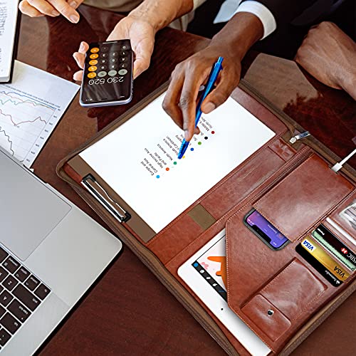 zippered padfolio organizer wriyes leather planner binder 102 inch portfolio folder for documents letter size business card holder for menampwomen brown