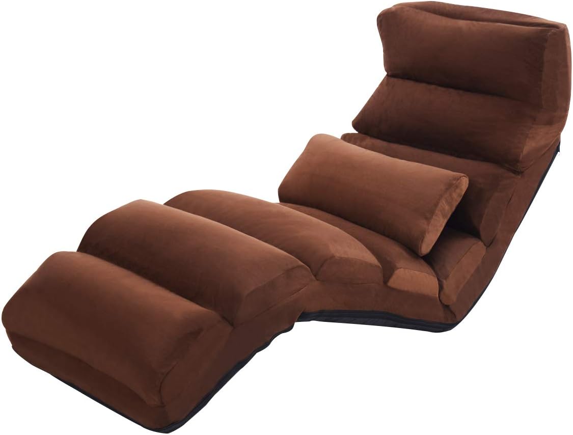 Giantex Folding Lazy Sofa Chair Stylish Sofa Couch Beds Lounge Chair W/Pillow (Coffee)