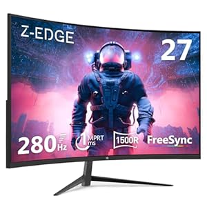 Z-Edge 27 Inch Curved Gaming Monitor 280Hz (DP) 240Hz (HDMI) 1ms MPRT Full HD 1080P 16:9 VA Panel, 350cd/m² Brightness, Ultra-Thin Bezel, FreeSync, HDMI 2.0 & DisplayPort 1.2, Black [Upgrade Version]