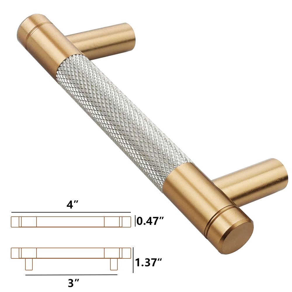 Lot de 24 poignées d'armoire moletées en bronze et nickel pour poignées de tiroir en bronze et nickel, poignées de placard en aluminium (moderne 24, bronze et nickel, 76 mm)
