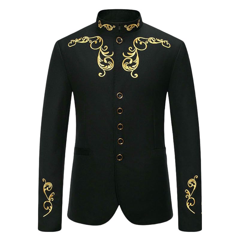 Smoking homme mariage brodé à col officier costume ajusté hiver
