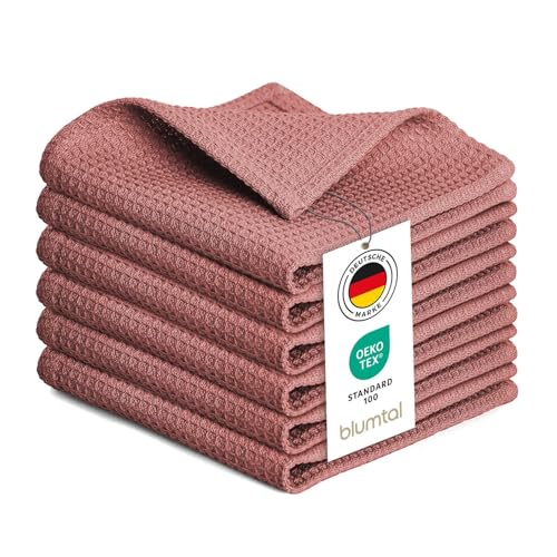 Blumtal® Geschirrtücher 30x30 cm im 6er Set - Geschirrtücher Baumwolle 100% - Küchentücher bei 60 °C waschbar - Küchentücher Baumwolle - Küchenlappen - Spül- & Geschirrtücher - Waffeltücher in rosa