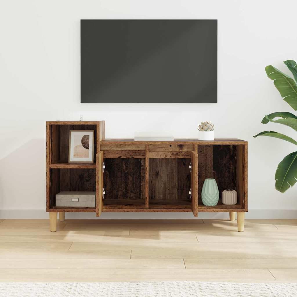 Mobile TV 100 x 35 x 55 cm Legno Ingegnerizzato Legno Vecchio | Mobiletto per soggiorno con due ante e ripiano, ideale per posizionare decoder, console di gioco e accessori.