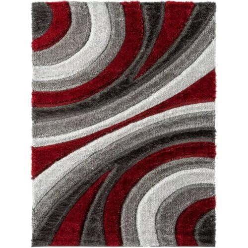 Image of Soft Shaggy Carpet 5x8 Feet - Ultra Plush, Non-Slip, High Pile 2 Inch Microfiber Rug for Bedroom, Living Room, Kids Room & Office - Modern Cozy Floor D�cor (RED Gray C)