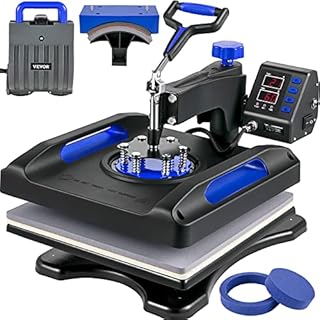 VEVOR Heat Press, Upgrade 5 in 1 Heat Press Machine for T-Shirt Hat Cap Mug Plate Sublimation, 15x15 inch Anti-Scald Fast Swing Away Digital Control Multifunction, Blue
