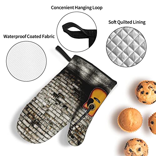Oven Mitts And Pot Holders Sets Of 4 Rock Music Guitar Polyester Oven Mitts With Oven Gloves And Hot Pads Potholders For Kitchen Bbq #TOP4