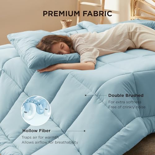 Image of Bedsure Comforter Duvet Insert - Quilted Comforters Cal King Size, All Season Duvet, GentleSoft Down Alternative Bedding Blanket, with 8 Tabs, Gifts for Women /Men, Light Spa Blue, Cal King 96x102Inche