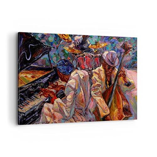 Deco Cadre Décoration Salon jazz musique groupe Moderne Impression sur Toile 120x80cm Image Tableau Decoration Murale Chambre Horizontal Art Wall Grand...