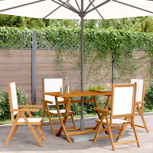 Genérico Sillas jardín reclinables 4 uds Tela Madera Maciza Blanco Crema,Asientos de Exterior,Sillas de jardín-3214538